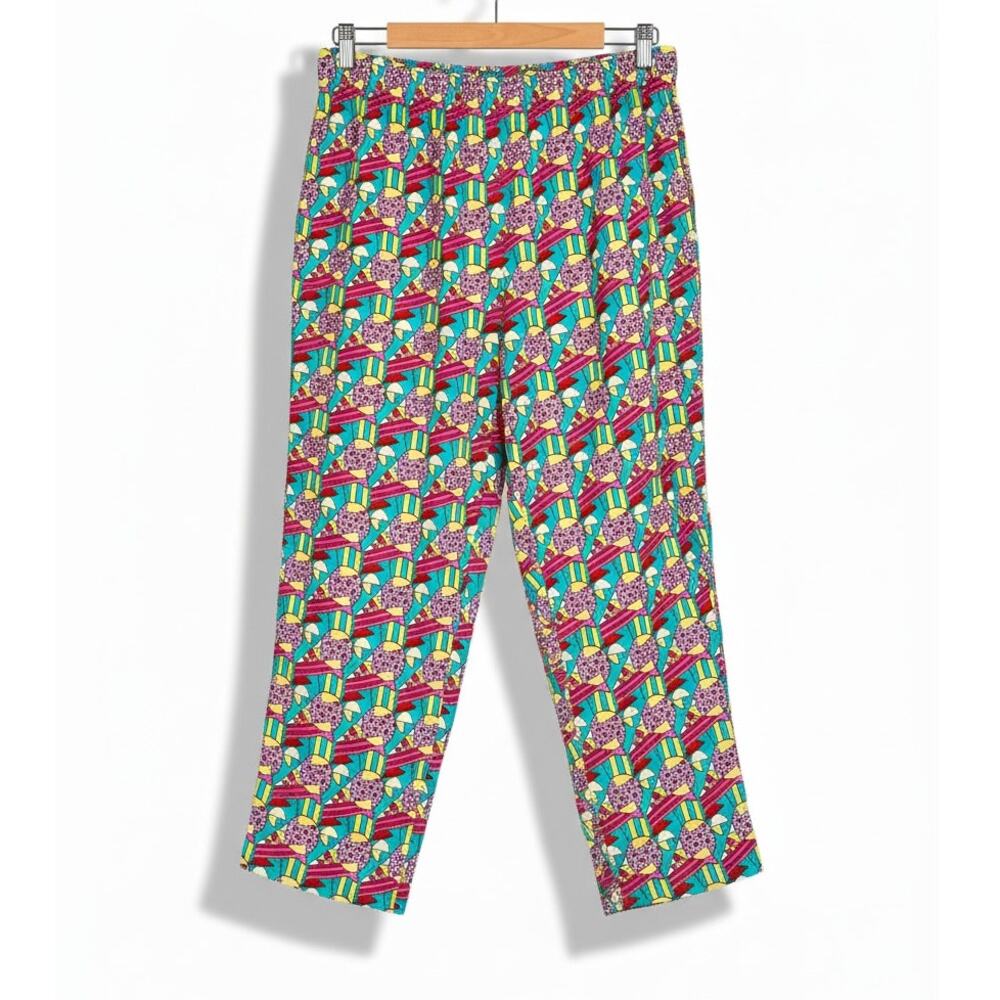 Flax Womens M Artsy Boho Eclectic Y2K‎ Geometric Print Wide Leg Cropped Pants